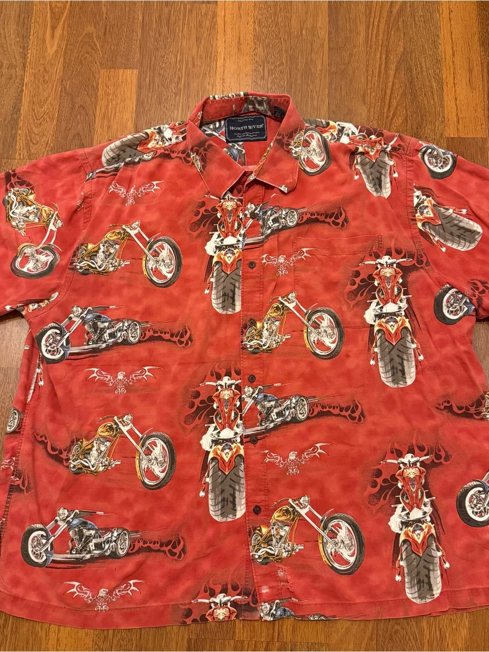 Vintage Y2K Flame Chopper Motorcycle Button down shirt